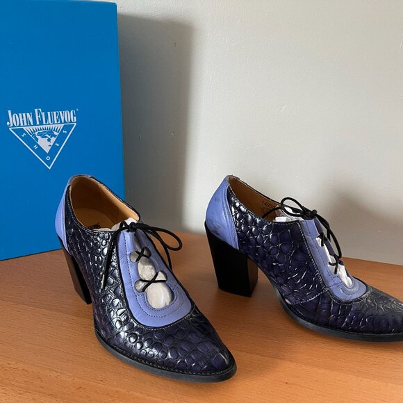 Fluevog Entrance Buckle Mary Jane "Room 112" - blue/purple alligator - size 10 - Picture 2 of 5